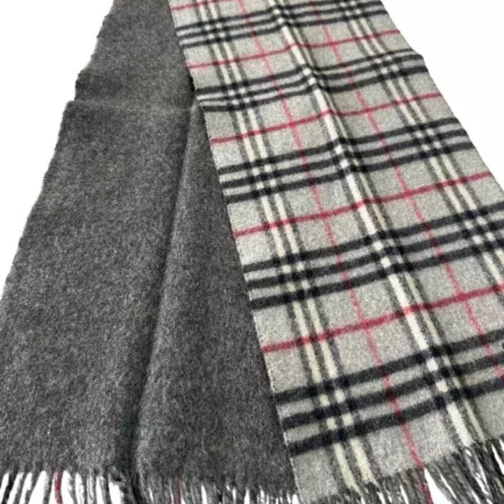Burberrys Classic Check Scarf Grey 100% Lambswool Unisex Scarf Made In England - Picture 2 of 7